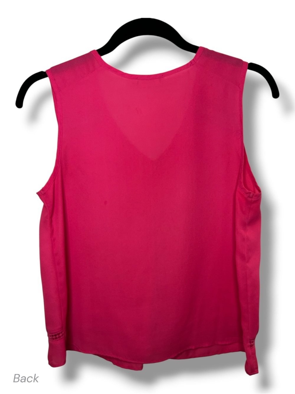 Anthro Elodie Hot Pink V-Neck Sleeveless Blouse Pintuck Crochet Trim Top M - Picture 3 of 15